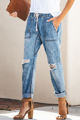 Capris déchirés unis, bas droits de couleur unie